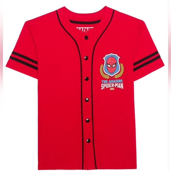 Spiderman #62 Button Up Baseball Jersey/Short Set Boys Large NWT - Picture 5 of 10